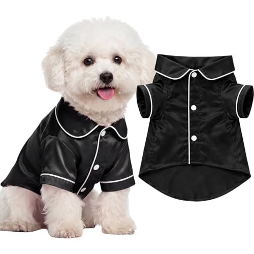 Dog Silk Pajamas Shirt Puppy Satin Pjs for Small Dog (S / Black)