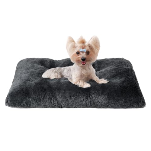 Fluffy Dog Crate Bed for Small Dogs (Dark Grey / 23.5 x 17.5)