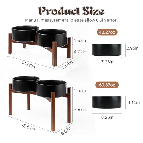 Raised Ceramic Dog Bowls Set with Non (60.87 Oz / Black)