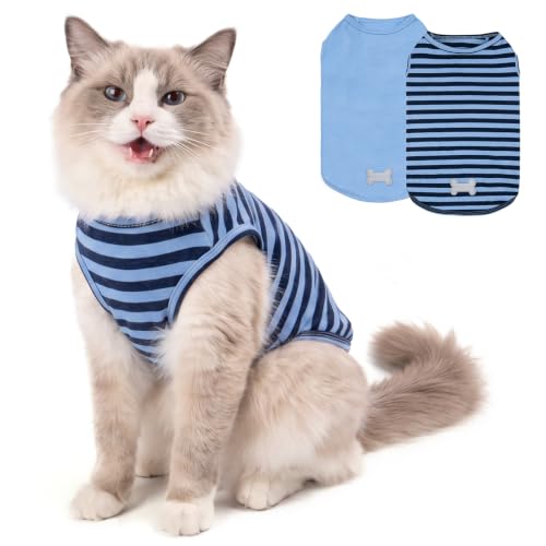 2Pack Cotton Dog Shirt for Small Dogs Soft Striped Tank Top (Medium (7-13lbs) / 02# 2Pack (Dark Blue+Striped))