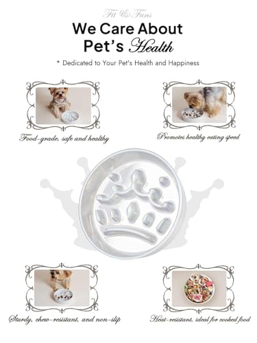 Ceramic Slow Feeder Dog Bowls Small Breed (Crown Silver / S-0.6 Cups)