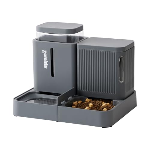 Gravity Cat Feeder and Water Dispenser (0.8 Gallon x 2 / Grey)