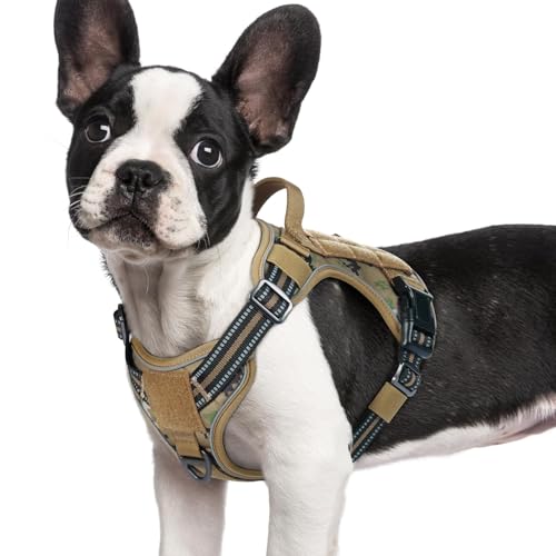 Tactical Dog Harness for Small Dogs (S(Chest:16.1"-31.5",Neck:15.4"-21.6",Back:7.1") / Brown Camo)
