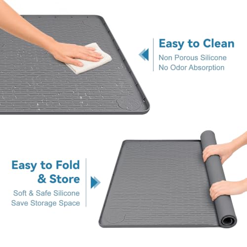 Silicone Dog Pee Pad Holder 40" x 28" Potty Training Tray (40"x28" / Dark Gray)