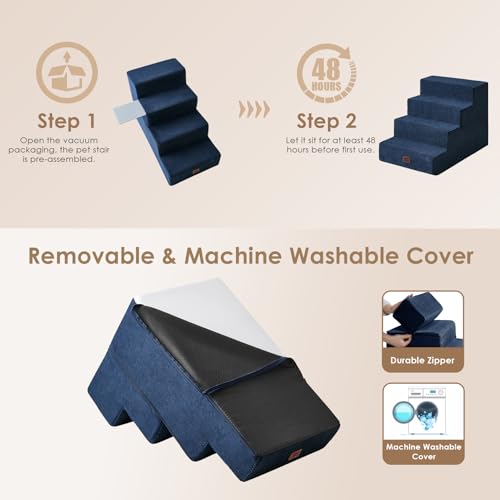 Dog Stairs for Bed 20" H (Navy / Extra Wide 16.5" x 28" x 20")