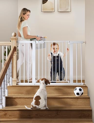 30" Tall Baby Gate for Stairs Doorways (30"Tall 46"Wide / White)