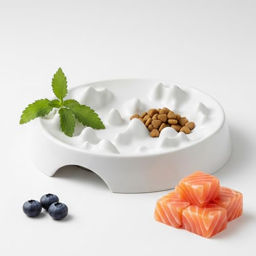 Whisker Friendly Slow Feeder Cat Bowl for Healthy Digestion (Slow Feeder - Set of Two / Marshmallow)