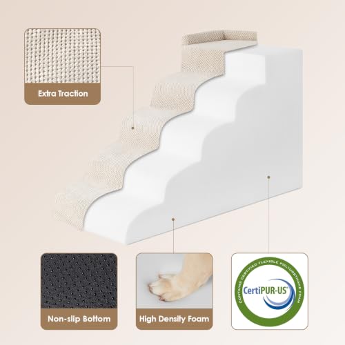 5 Step Curved Dog Stairs for High Beds 20.7" H (Beige / 35.4"l X 15.7"w X 22.7"h)