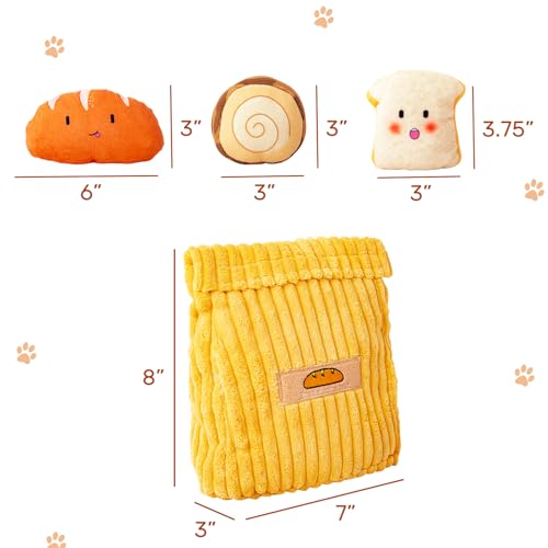 Squeaky Hide and Seek Dog Toys for Small and Medium Dogs (Bread)