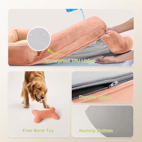 XXL Dog Bed for Extra Large Dogs (Peack Pink / XX-Large(53"L x 42"W x 9.5"Th))