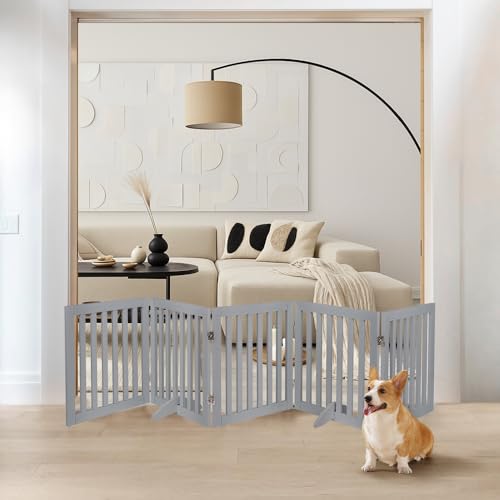24”H Free Standing Pet Gate for Dog Cat (Gray / 100"W×24"H)