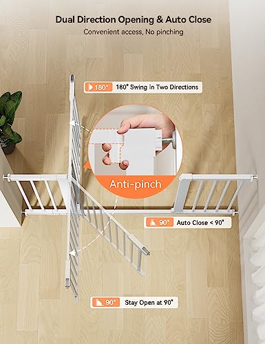 30" Tall Baby Gate for Stairs Doorways (30"Tall 51.6"Wide / White)