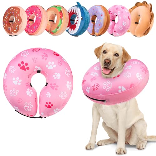 Dog Cone Collar Alternative After Surgery (Pink Paw / L(Neck:16"-18"))