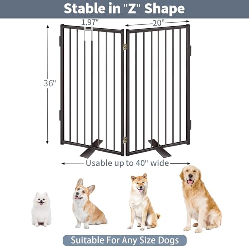 Metal Freestanding Dog Gates with Door for Outdoor Indoor (Black / 【2 Panels】 36''H*40''W)