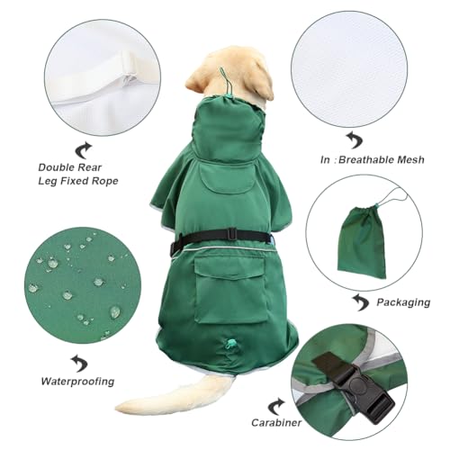 Dog Raincoat Waterproof Rain Jacket for Medium Dogs Green (Green / 3XL-Fit for 25-33 pounds)