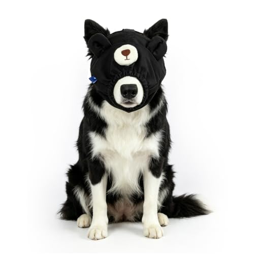 Dog Calming Cap Eye Mask Nylon Shading Pet Anxiety Mask Muzzle for Grooming Anti Car Sickness (Black Bear / L)