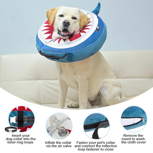 Dog Cone Collar Alternative After Surgery (Shark Donut / L(Neck:16"-18"))