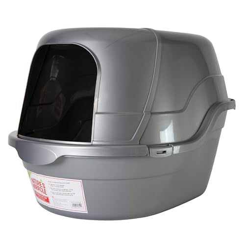 Hooded Flip Top Cat Litter Box with Charcoal Filter (Silver/Grey)
