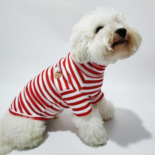 Turtleneck Dog Shirt Cute Doggie Embroidery Super Soft Dog Sweatshirt Stretchy Striped Puppy Pullover for Cats Small Medium Large Dogs (Red Striped / Large)