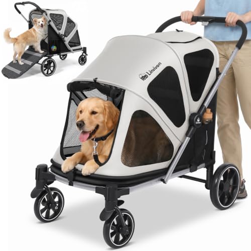 Dog Stroller for Medium Dogs 88lbs with Ramp for Easy Access Foldable (Black&Gray)