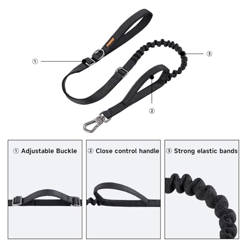 5 6FT Military Bungee Dog Leash Adjustable Elastic (Black)