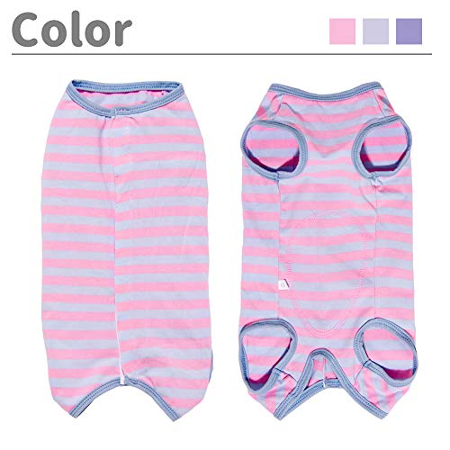 Dog’s Recovery Suit Post Surgery Shirt for Puppy (XX-Small / pink blue stripe)