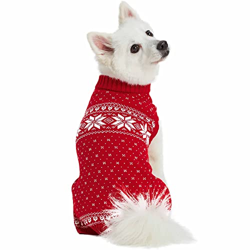 Christmas Snowflakes Holiday Festive Pullover Dog Sweater (12 inch (Pack of 1) / B Design: Dog - True Red)