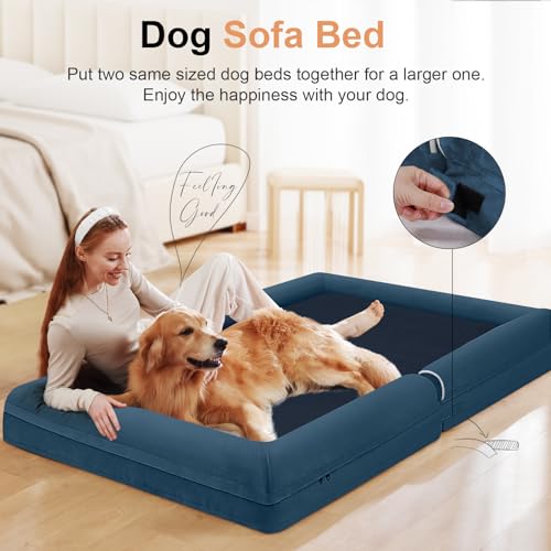 Orthopedic Dog Bed for Large Dogs (Navy Blue / 36.0"L x 27.0"W x 6.5"Th)