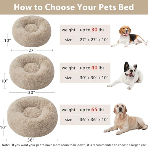 Large Round Calming Dog Bed Cat Bed for Comfy Sleep (45"L x 45"W x10"Th / Brown)