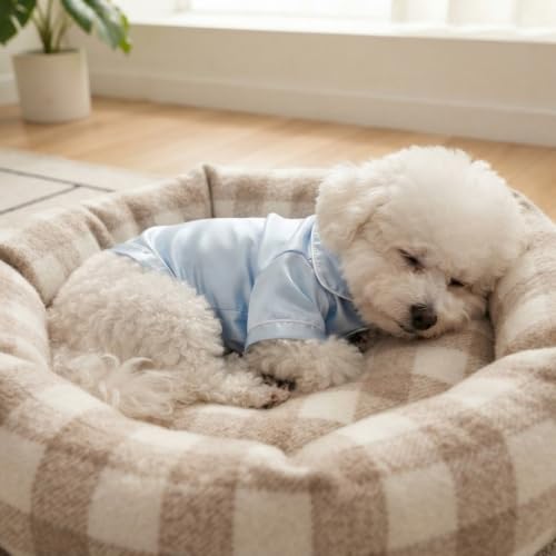 Dog Silk Pajamas Shirts Puppy Satin Pjs Pet Sleepwear Soft Faux Silk Lapel Two (M / Blue)