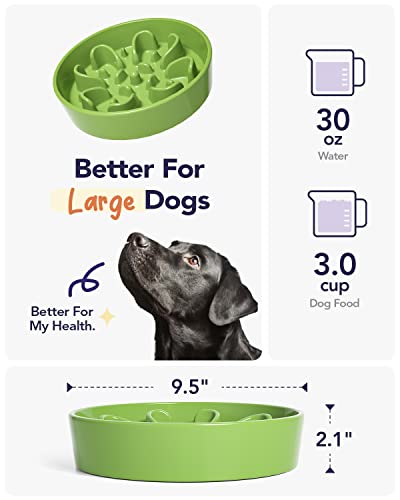 Slow Feeder Dog Bowls Ceramic (Clover Green / L-3 Cups)