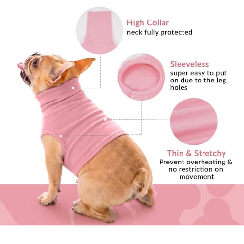 Dog Snood Medical Shirt Turtleneck Dog Neck Wound Protector (CherryPink / M(Chest: 20.5"))
