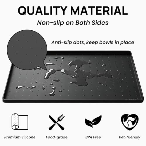 2 Pack Silicone Dog & Cat Food Mat Waterproof 22" x 14" (Black-2Pack / 22" x 14")