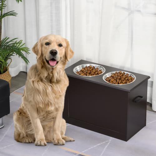 Raised Pet Feeding Storage Station for Large Dogs (Coffee)