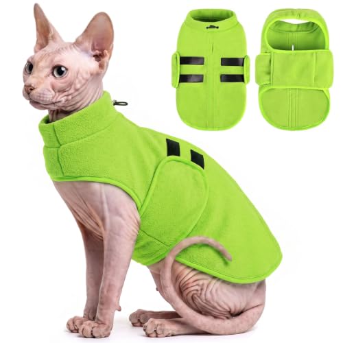 Cat Sweater Soft Fleece Dog Vest Warm Dog Jacket with Leash Hole (Green / XX-Small)