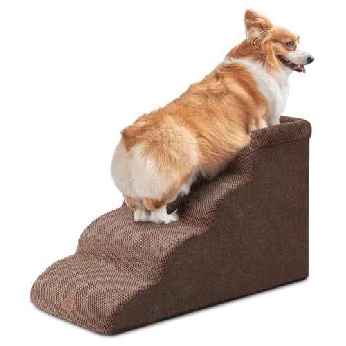 4 Step Curved Dog Stairs for Beds 17.6" H (Brown / 31.3"l X 15.7"w X 19.3"h)