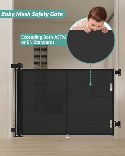 50 inch Reinforced Retractable Baby Gates 34 inch Tall (Black / 34" Tall x 50" Wide)
