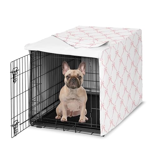 30in. Small Medium Dog Crate Cover (Pink Bow / 30.0"L x 21.0"W x 19.5"H)