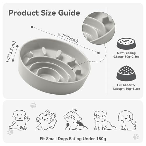 Ceramic Slow Feeder Dog Bowl (Grey / Small without Stand)