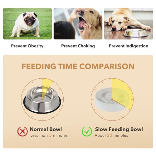 Raised Slow Feeder Dog Bowls (2 x White + Stand - A / S- 6.1inch / 0.9 Cups)