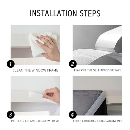 Self Adhesive Curtains 100% Blackout Shades Window Cover Sticky Curtain Portable Easy Open Black Out Curtains for Bedroom Living Room No Drilling (Dark Grey/ Thickened / 59"W x 96"L (Pack of 1))