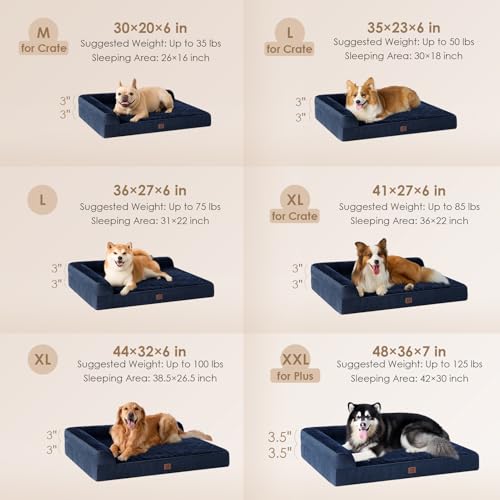 Memory Foam Dog Bed Large Size Dogs (Navy Blue / 36.0"L x 27.0"W x 6"Th)