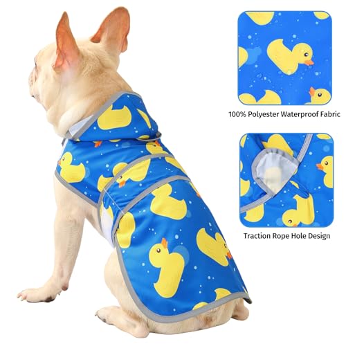 Dog Raincoat for Medium Dogs Waterproof Jacket Hooded Rain Coats with Reflective Strips Leash Hole & Poncho Adjustable Fit (A. Ducks / Medium)