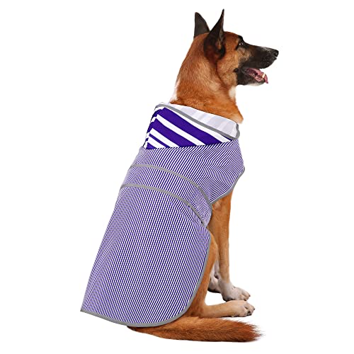Dog Raincoat for Large Dogs Puppies Waterproof Jacket Hooded Rain Coats with Reflective Strips Leash Hole & Poncho Adjustable Fit (Blue white Stripes / Large)
