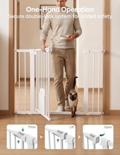 Auto Close Dog Gate with Cat Door (White / 29-43" Wide, 30" Tall | Standard)