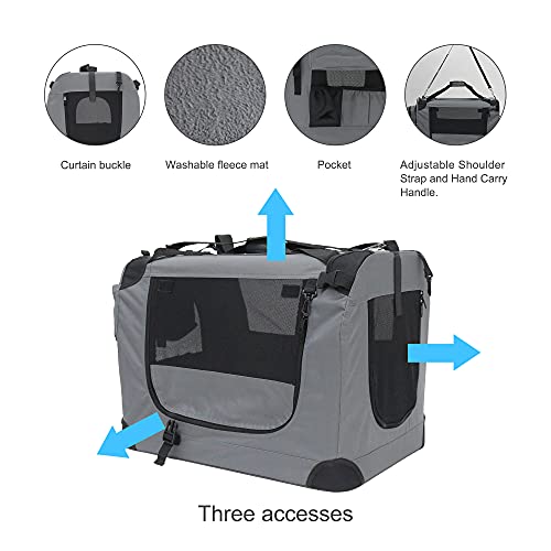 Large Cat Carrier 24"x16.5"x16.5" Portable Dog Crate for Small Medium Dogs Collapsible Traveling Pet Crate with Collapsible Bowl (Grey (No Litter Box) / 24.0"L x 16.5"W x 16.5"H)