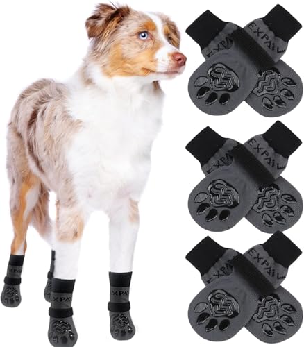 6PCS Anti Slip Dog Socks to Prevent Licking Paws (Small (6 Count) / Black and Grey)