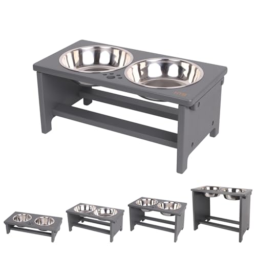 Elevated Dog Bowl Stand with 2 Stainless Steel Bowls (medium-7"tall,29 Oz bowl / Grey)