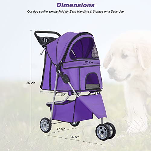 3 Wheel Foldable Pet Stroller (Purple / 3 Wheels)