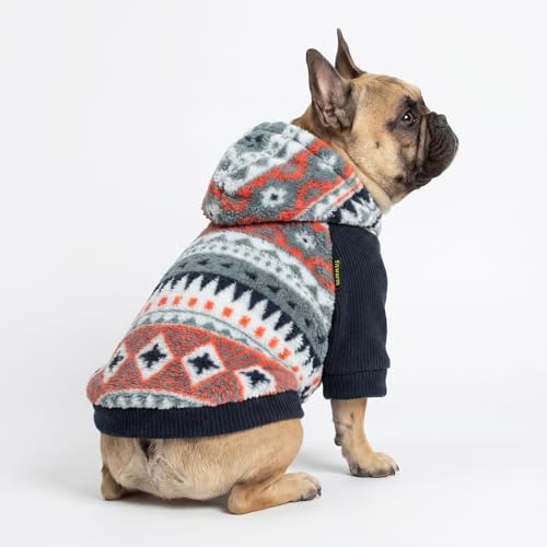 Geometric Stripe Fleece Dog Hoodie (Large / Blue-Grey)